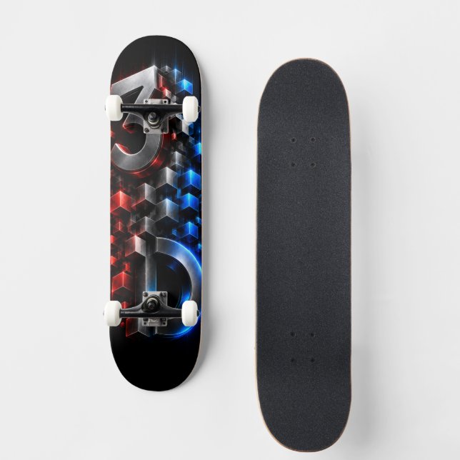 Skateboard Fusión vertical 3D | Logotipo de cubo futurista (Anverso)