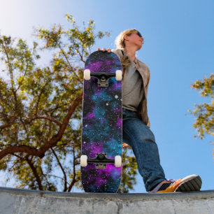 Skateboard Galaxia azul y púrpura cósmica