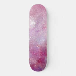 Skateboard Galaxia Estrellas de color rosa claro de espacio e