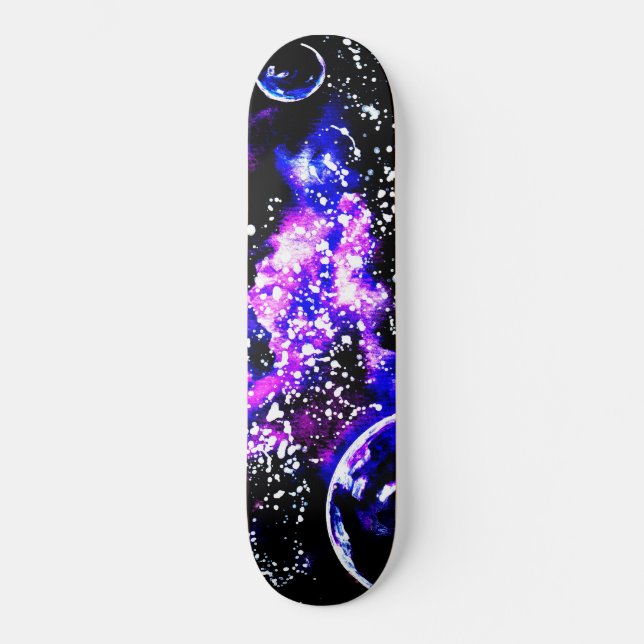 Skateboard Galaxia púrpura y planetas (Anverso)