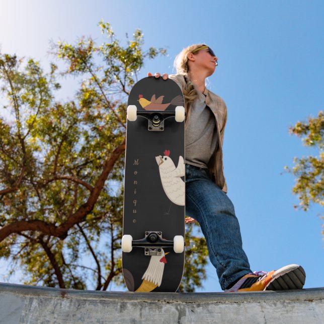 Skateboard gallinas locas monograma de granja moderna (Exterior 1)