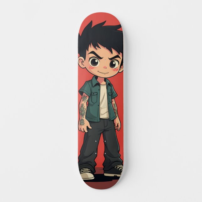 Skateboard Garçon aux tatouages style cartoon (Anverso)