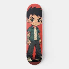 Skateboard Garçon aux tatouages style cartoon