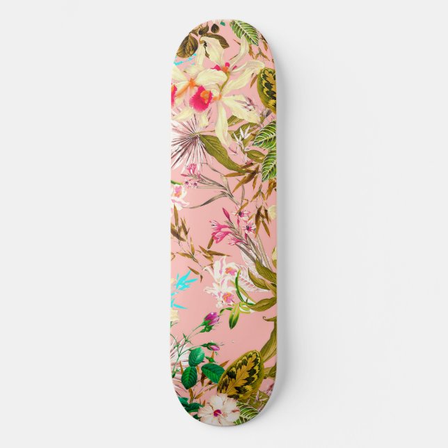 Skateboard Gardenia | Patrón de naturaleza botánica vintage (Anverso)