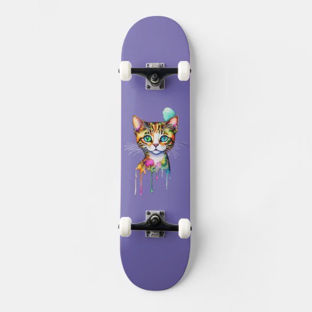 Skateboard Gato Acuarela Colorido (Anverso)