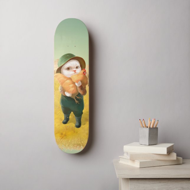 Skateboard Gato Adorable con Hen en la Granja (Arte de la pared)