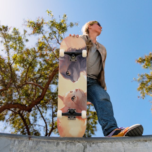 Skateboard Gato Amor Romance Watercolor Whispers (Exterior 1)