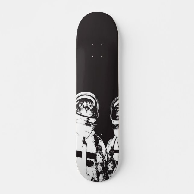 Skateboard Gato astronauta blanco y negro (Anverso )