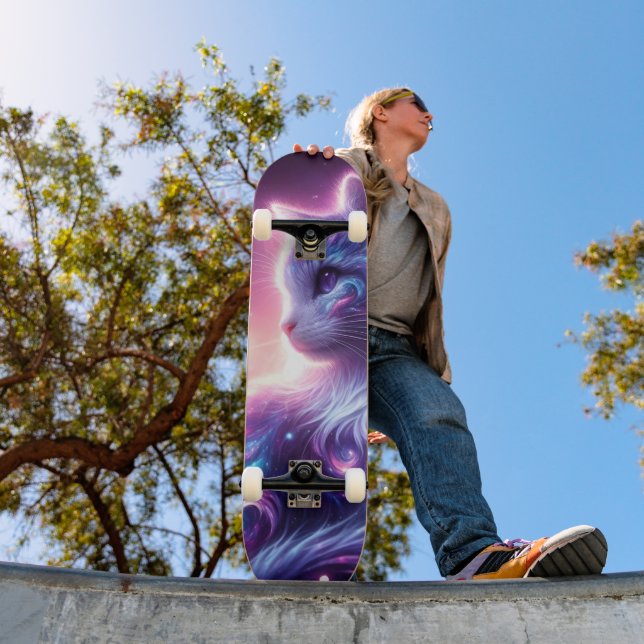 Skateboard Gato Celestial Galaxia Cósmica Mística (Exterior 1)