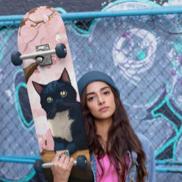 Skateboard Gato Cubierto En Un Árbol De Flor De Cerezo