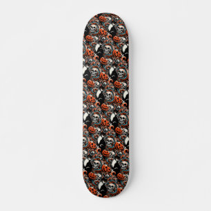 Skateboard Gato de Halloween con calabazas