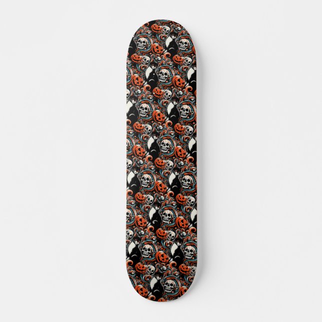 Skateboard Gato de Halloween con calabazas (Anverso )