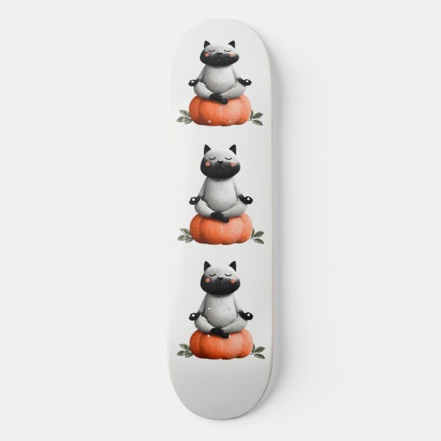Skateboard Gato de Halloween en diseño de calabaza (Anverso)