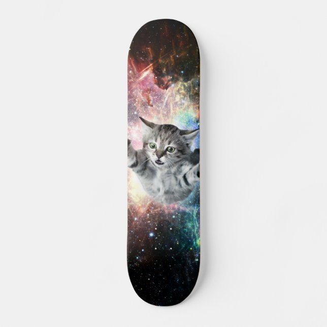 Skateboard Gato divertido en el espacio (Anverso)