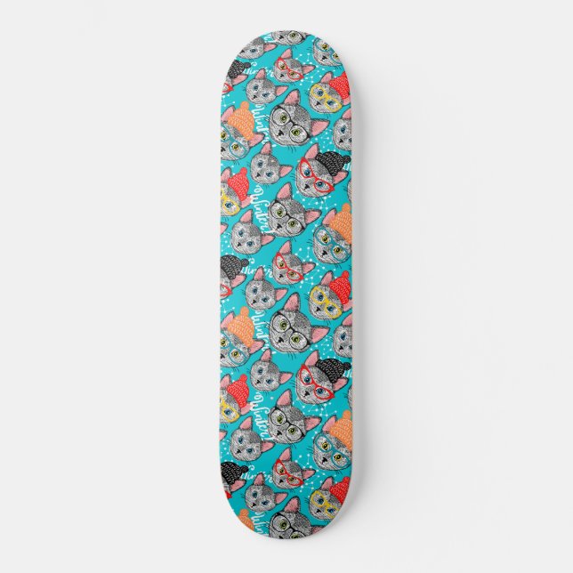 Skateboard Gato en el gorra (Anverso)