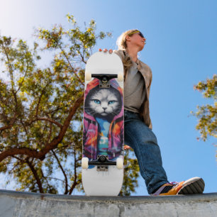 Skateboard Gato en el Graffiti colorido de Hoodie