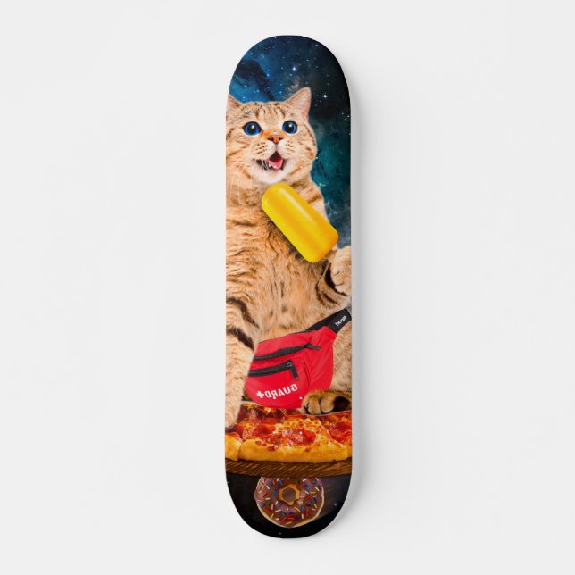 Skateboard Gato en una pizza comiendo helado (Anverso )