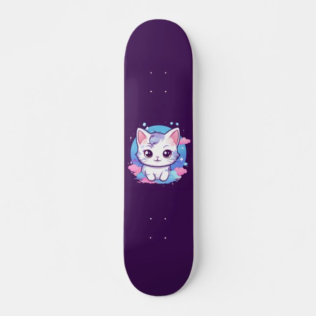 Skateboard Gato Kawaii Rosa (Anverso )