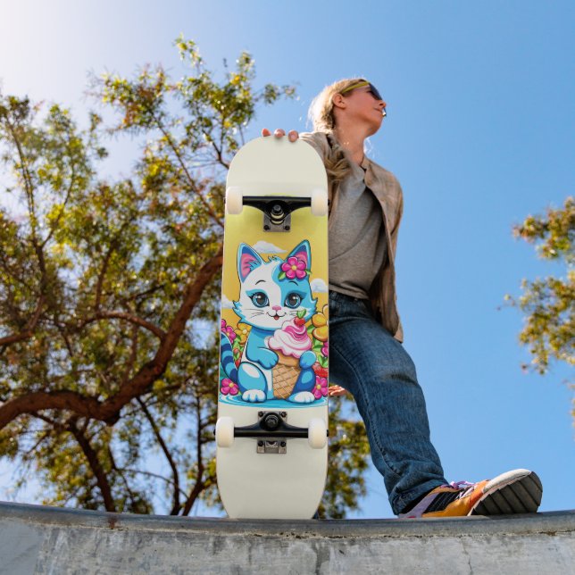Skateboard Gato Kitty con helado Summer Kawaii Personaje (Exterior 1)