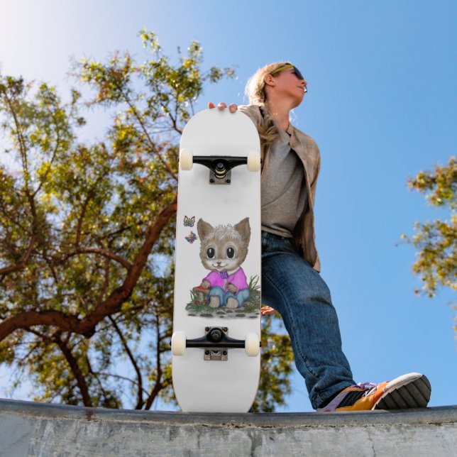 Skateboard Gato Kitty y mariposa (Exterior 1)