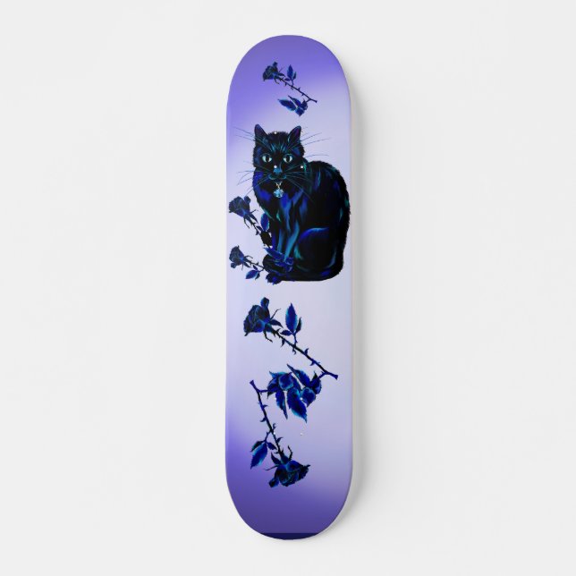 Skateboard Gato muy negro y rosas (Anverso )