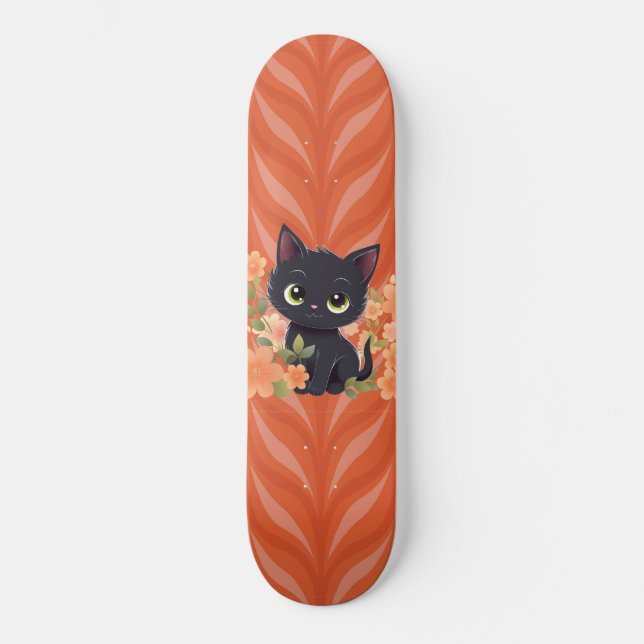 Skateboard Gato Negro Adorable Kawaii  (Anverso)