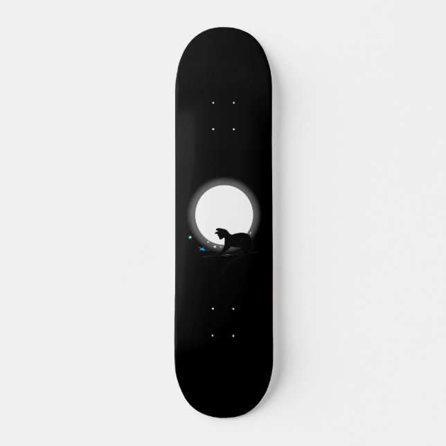 Skateboard Gato negro de la luna y estrellas (Anverso )