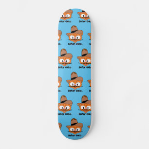 Skateboard Gato Señor Bigote Dibujos Animados Gato Vaquero