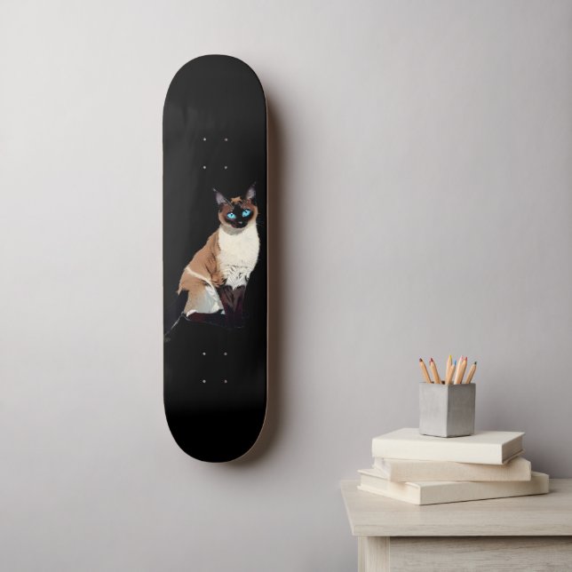 Skateboard Gato siamés arte eléctrico de ojos azules amante (Arte de la pared)
