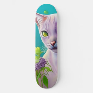 Skateboard Gato siamés de Lilac en flores de Lilac en Verde a