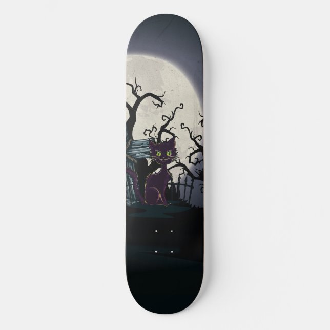 Skateboard Gato vintage de cementerio de Halloween (Anverso)