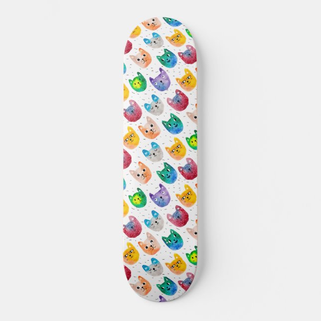 Skateboard Gatos acuarelas y amigos (Anverso)