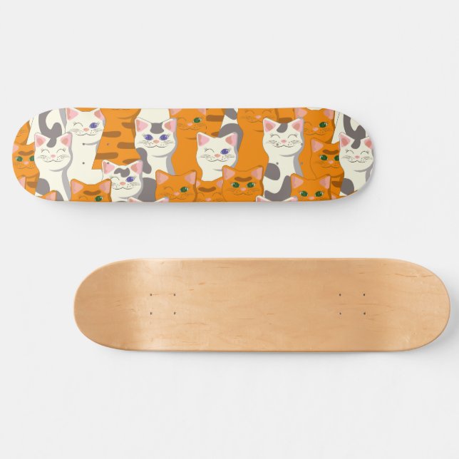 Skateboard Gatos blancos y jengibre patrón ojos verdes ojos a (Horz)