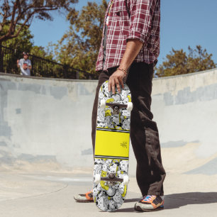Skateboard Gatos de champiñón Monograma amarillo