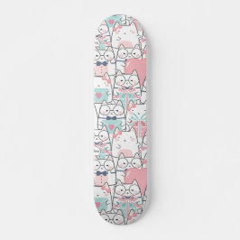 Skateboard Gatos kawaii con corazón