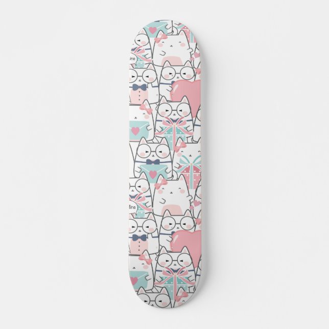 Skateboard Gatos kawaii con corazón (Anverso )