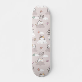 Skateboard Gatos kawaii con nubes y mariposas