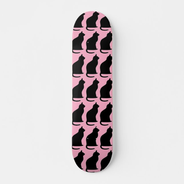 Skateboard Gatos negros en rosa (Anverso )
