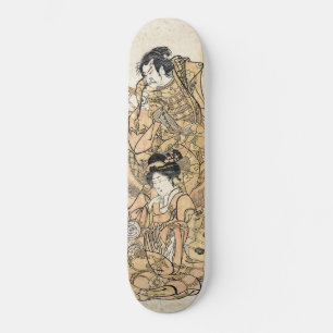 Skateboard Geisha japonesa oriental y arte samurai ukiyo-e