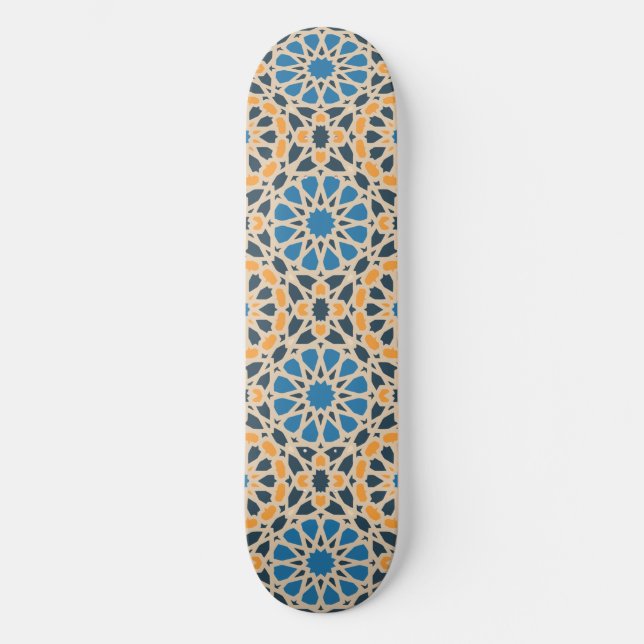 Skateboard Geometric Moroccan Tile & Orange Pattern (Anverso)