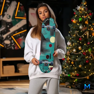 Skateboard geométrica Minimalista verde azulada y