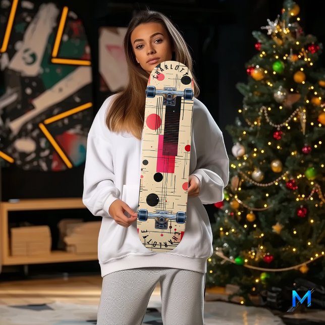 Skateboard Geométrico abstracto con acentos rojo y negro (Subido por el creador)