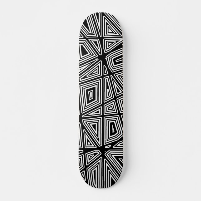 Skateboard Geométrico - Negro sobre madera (Anverso )