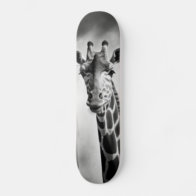Skateboard Giraffe en un paisaje urbano (Anverso)