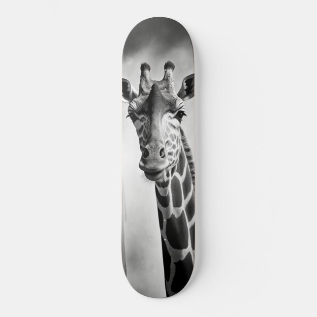 Skateboard Giraffe en un paisaje urbano (Anverso)