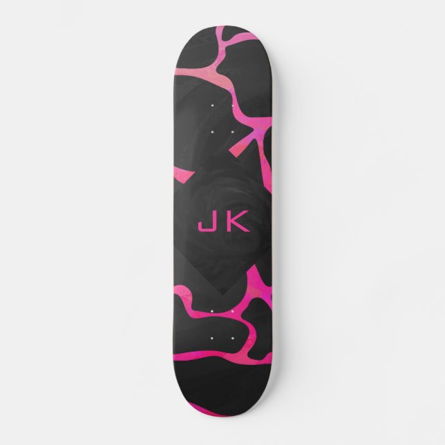 Skateboard Giraffe Impresión rosa y negra caliente (Anverso)
