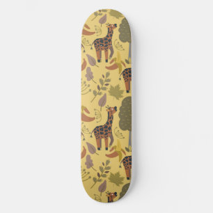Skateboard Giraffilia patrón transparente fondo amarillo