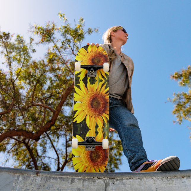 Skateboard Girasol gigante, patrón de flores amarillas (Exterior 1)
