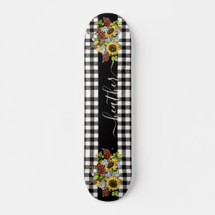 Skateboard Girasol negro búfalo mano escrita nombre 