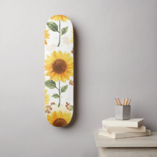 Skateboard Girasoles Amarillos Acuarela Floral Caprichoso